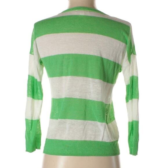Nordstrom Caslon Linen Blend Green & White Striped Lightweight Vneck Sweater XS - Picture 2 of 8